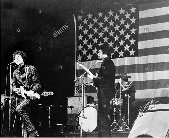 One more for Flag Day. Bob Dylan at the Olympia Paris 1966. This is the show Patti Smith was referencing with a flag across the stage in the second photo - NYC Palladium May 24 1979 (Bob Dylan&rsquo;s Bday) which btw was her second to last show befor