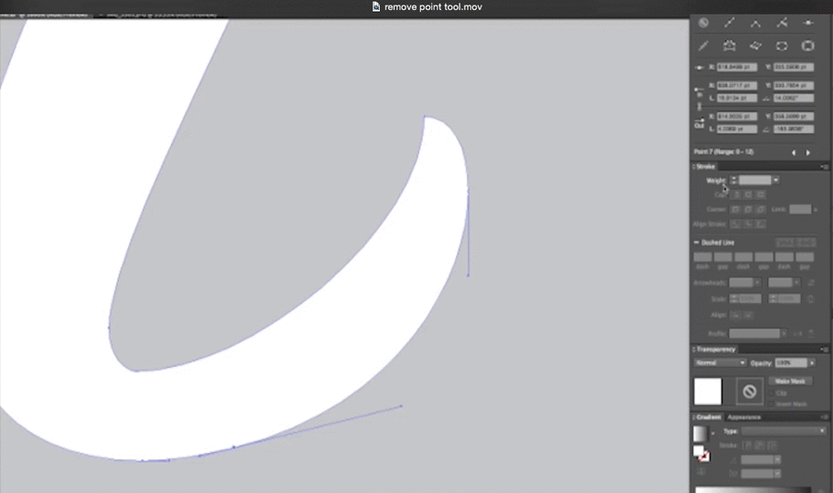 Vectorscribe's smart remove point tool adjusts the adjacent point's handles to approximate what the curve was before the removal of the point. This feature is useful when trying to achieve perpendicular bezier curves. 