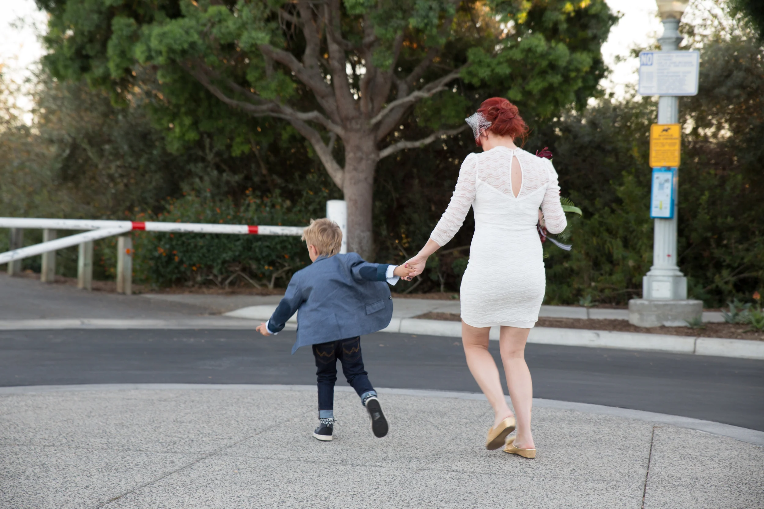 Their son Madden was too excited to walk to the wedding..