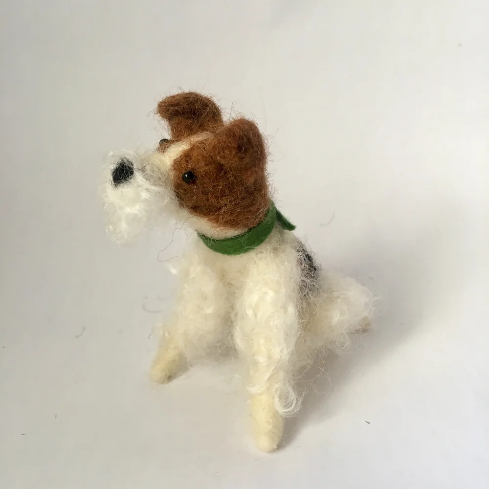 Needle Felted Brown And White Bearded Puppy