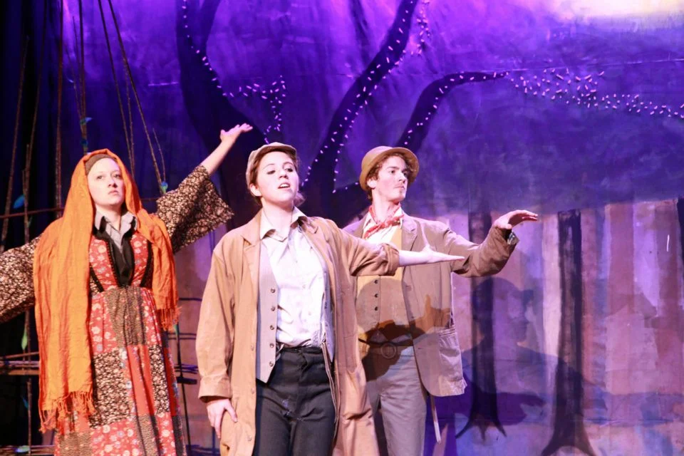 Because of course, all serious directors introduce their own plays. Sam Gold does it all the time I hear. (Carolyne Margaret, L, as Flute, Me as Quince, Logan Sutherland, R, as Bottom.)