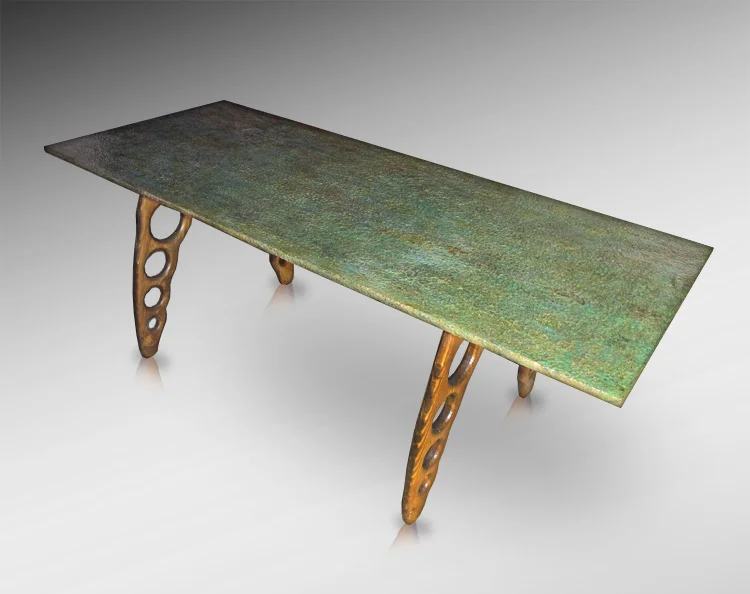 Hammered Patinated Copper Table Copper. Reclaimed Pine 80" x 33" x 30" $3100