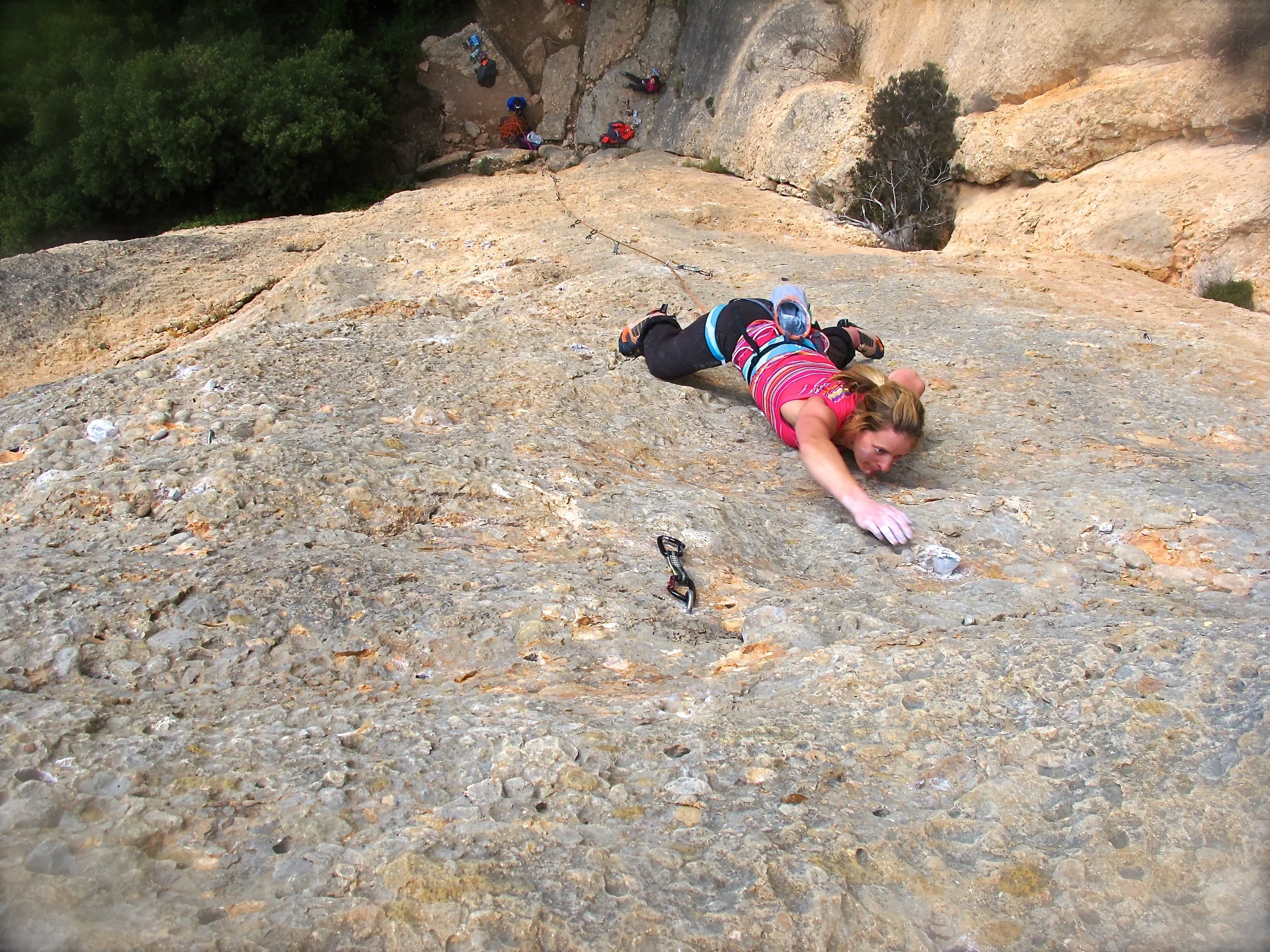 Naomi on-sighting 7a+ at Monstant - all 38 metres of it. Photo by Chris