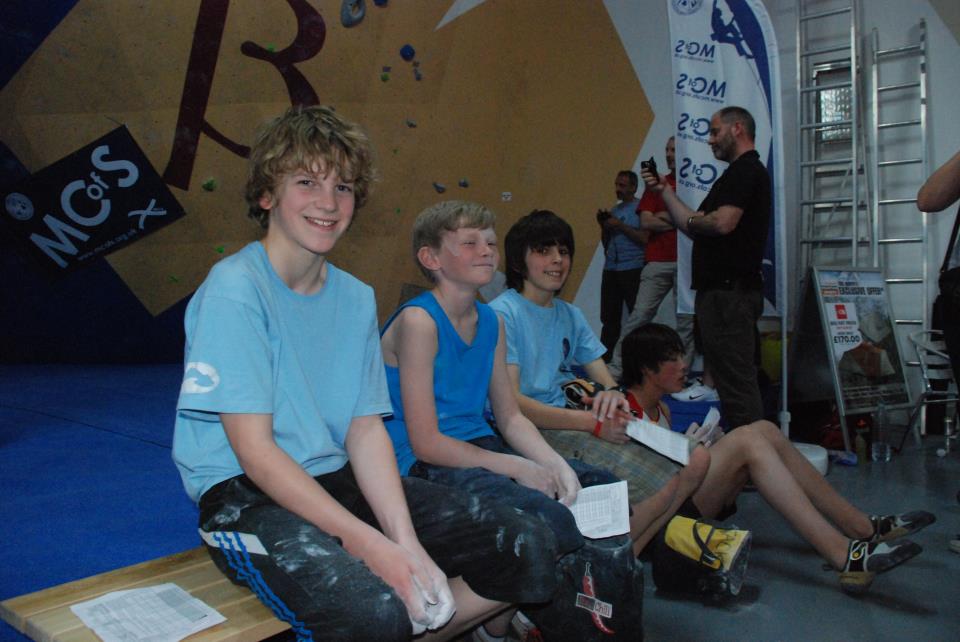 The most important outcome at the end of a youth comp - smiles :) I have no idea where these young competitors finished on the day at the Scottish Youth Bouldering Championships in 2012.