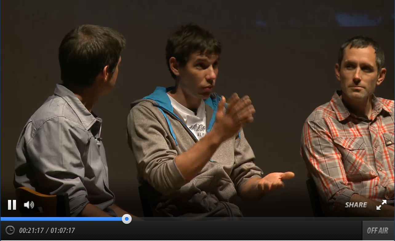 "overemphasise the reward, if I do this, I'll probably get laid" - Alex Honnold on the #TNFspeakerseries