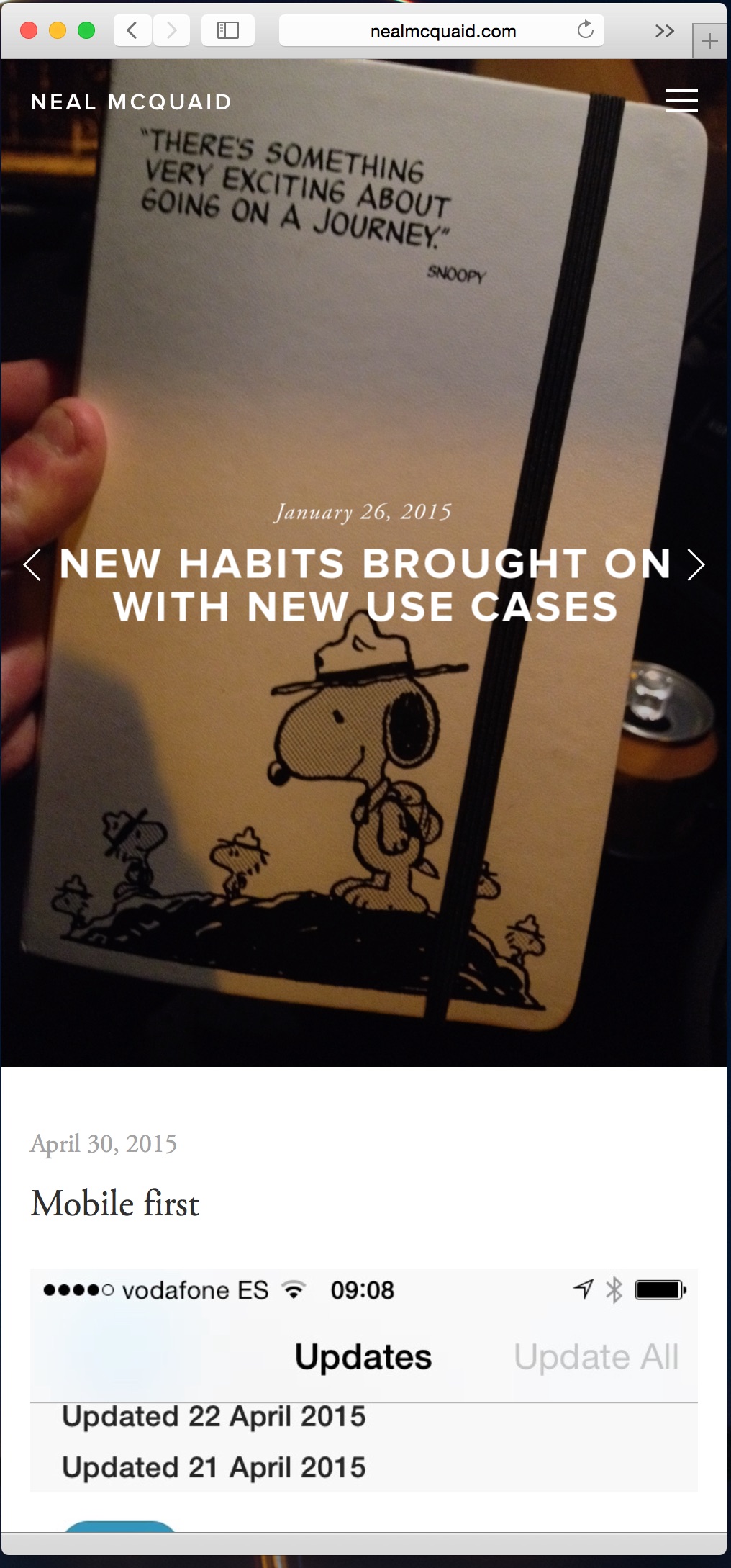 How this site looks on a smaller screen device.