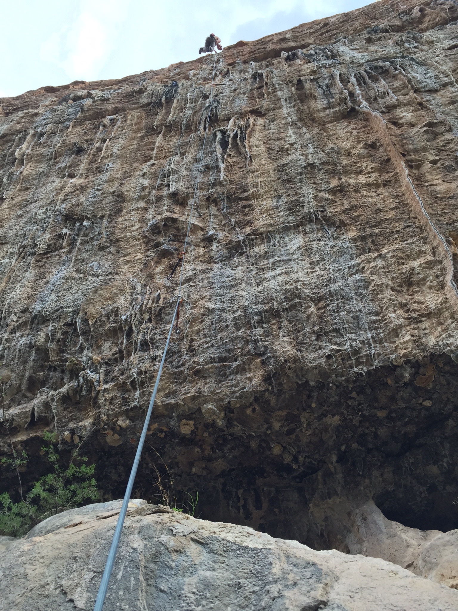 Fun 8a+ - hard boulder problem into sustained tufa into technical crimp top-out. Something to come back for.