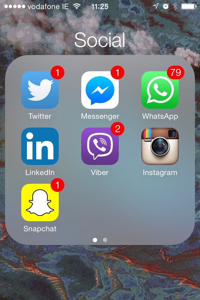 Snapchat, the app that only ever has a couple of notifications - and weirdly has a history that I can do absolutely nothing with as each and every message is deleted.