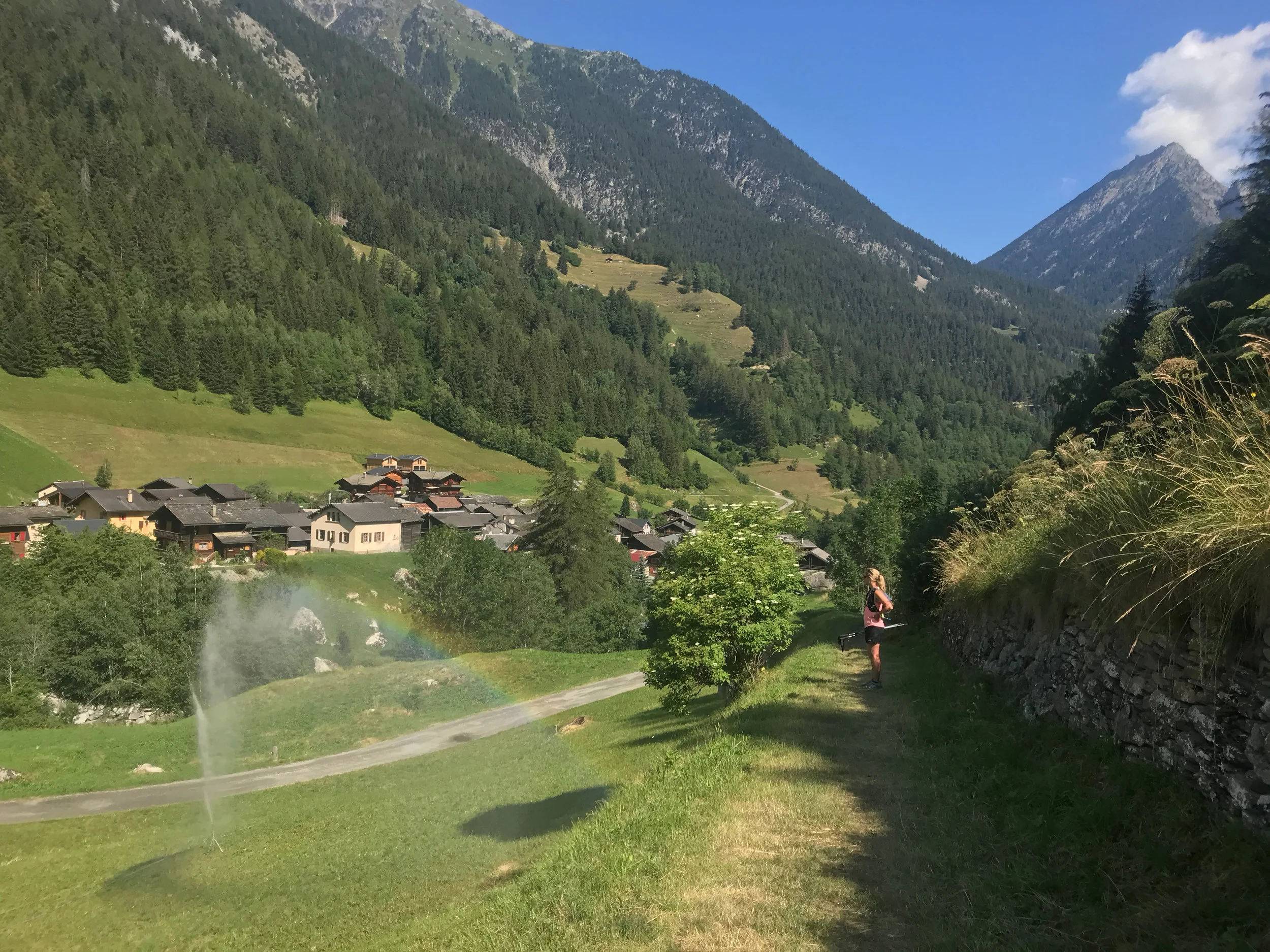 Switzerland is so pretty, even the garden sprayers form rainbows.