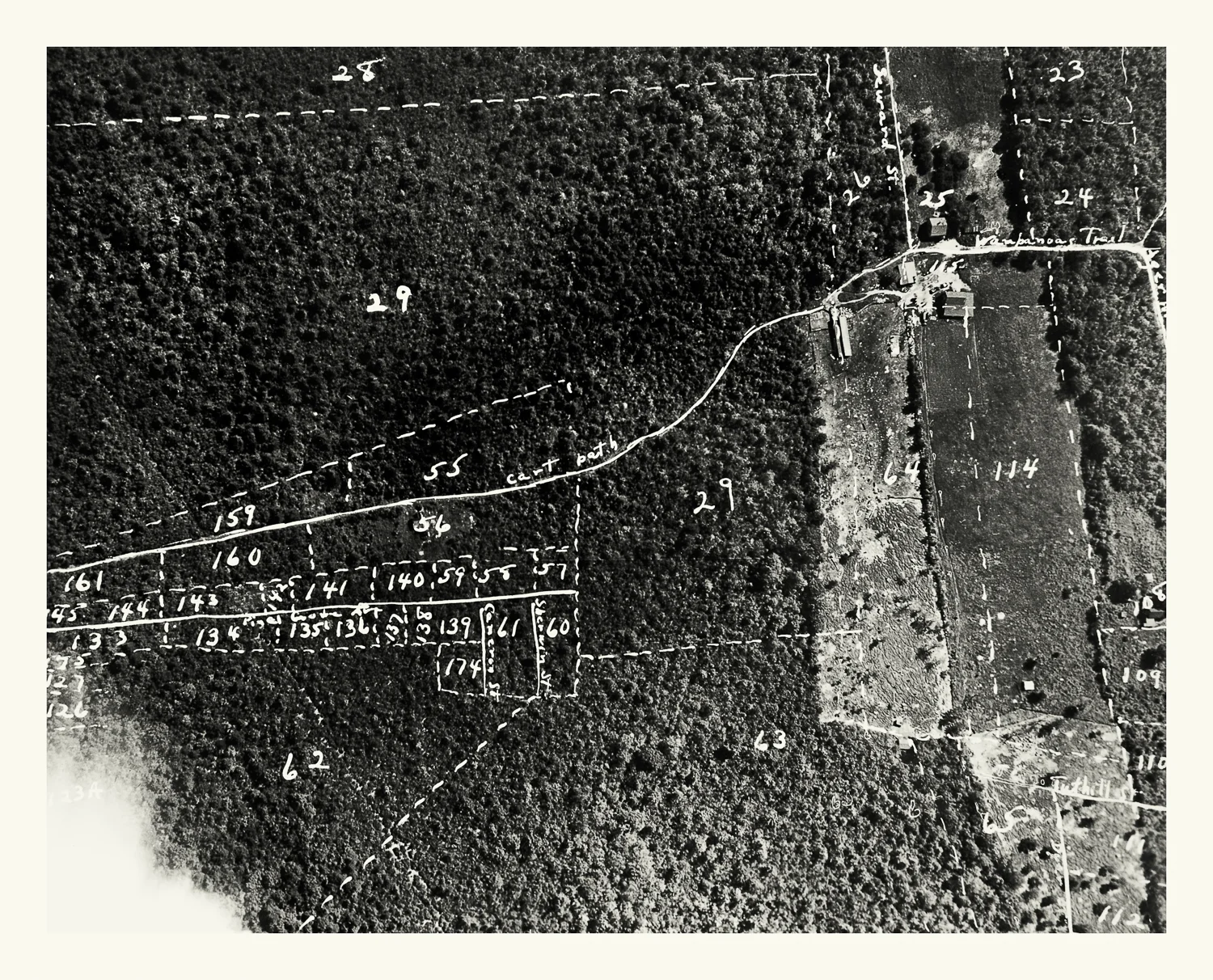 Photograph No. PC 433. “Aerial photograph depicting the construction progress on East Group 20 Hi-X Magazines, with Beechwood in the distance. Bunkers located at the Naval Ammunition Depot at Hingham, MA.' March 8, 1942; Records of Naval Districts and Shore Establishments, RG 181, NARA Boston.
