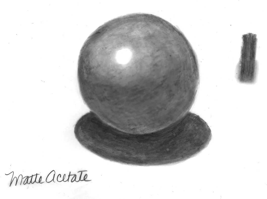 Graphite on Matte Acetate. The test strip on the top left show the effect of using a blending stump on this surface (bottom half).