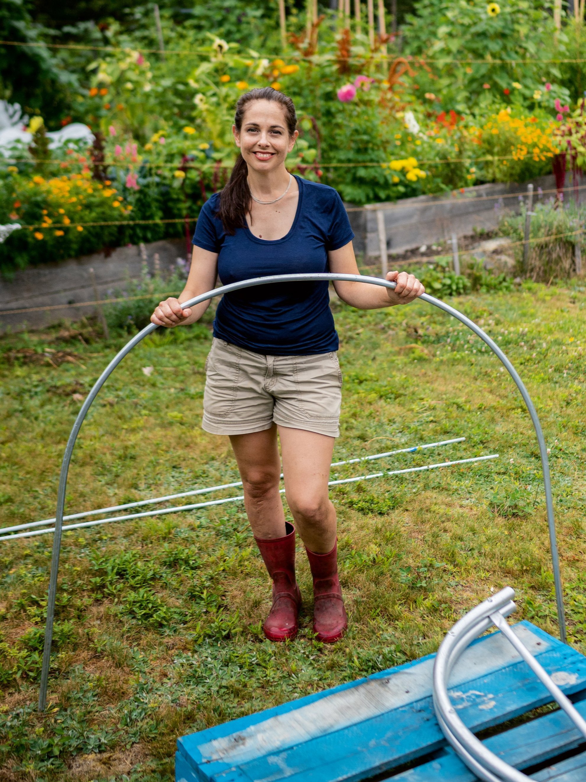 Niki and her home-made bent metal conduit hoops