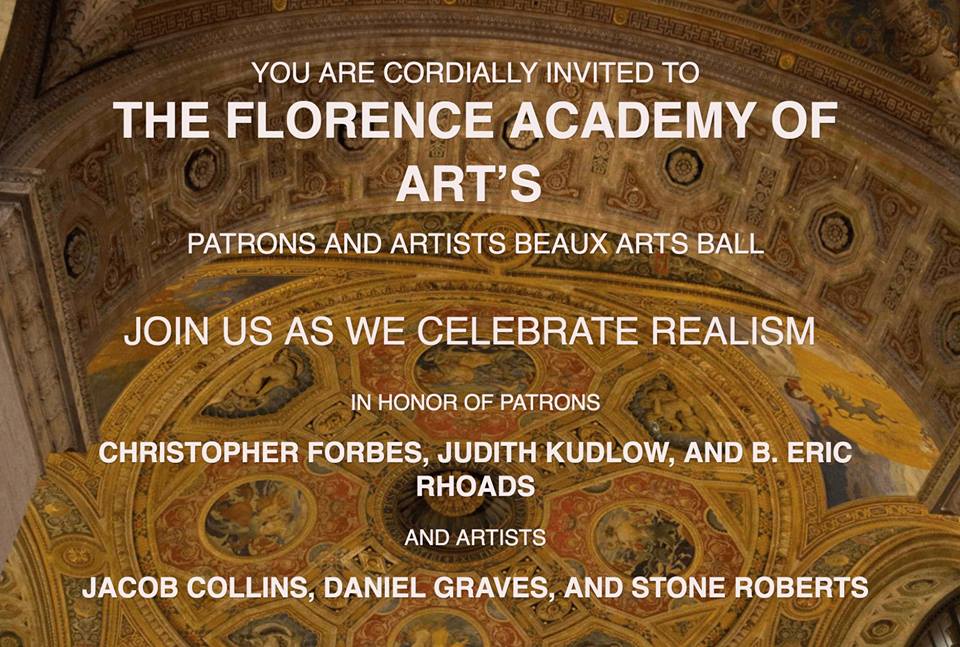 Invitation to Florence Academy's Beaux Arts Ball where Eric was honored.