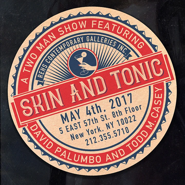 Beer Coaster by Todd Casey advertising his show at Rehs Contemporary Galleries