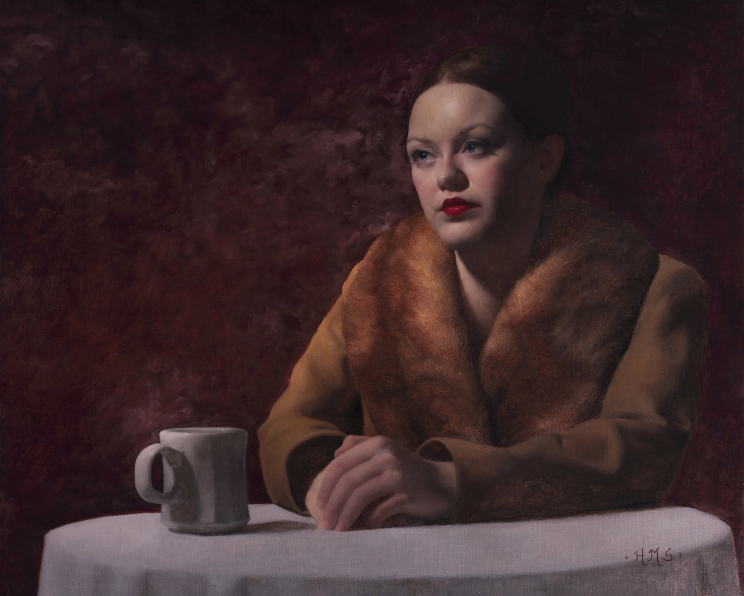Girl in a Cafe, or Hopper's Closer Look, 21 x 26, 2009