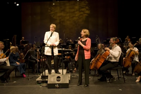 Marin Alsop and Margaret Brouwer speaking before the performance of "Pulse" at Cabrillo Festival