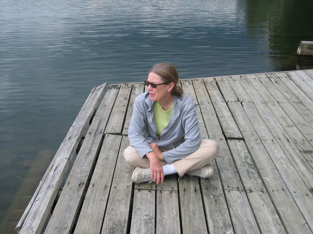 Margaret on the dock at Lonely Lake