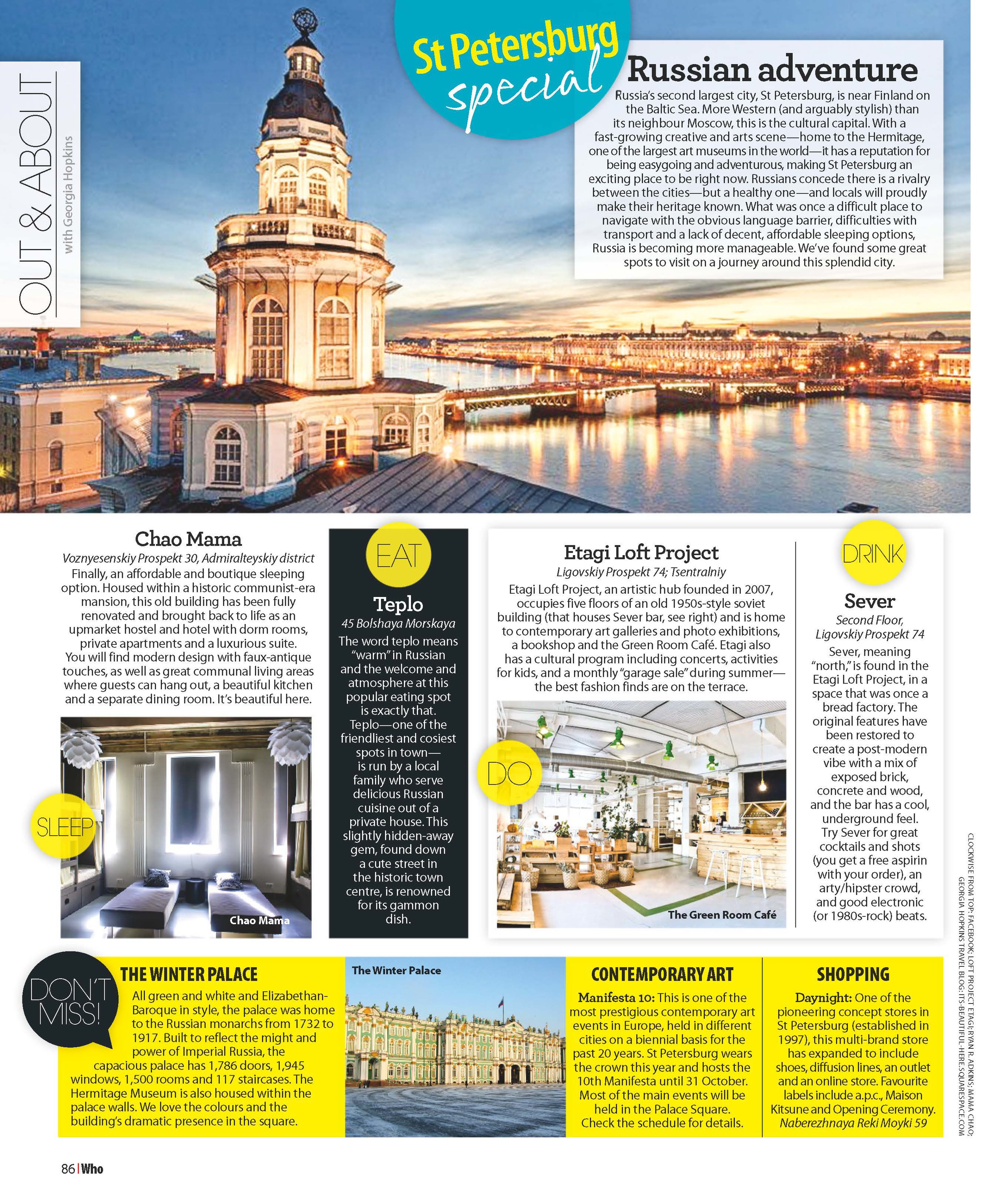 WHO Magazine Australia | Out&About - St Petersburg | September 2014.
