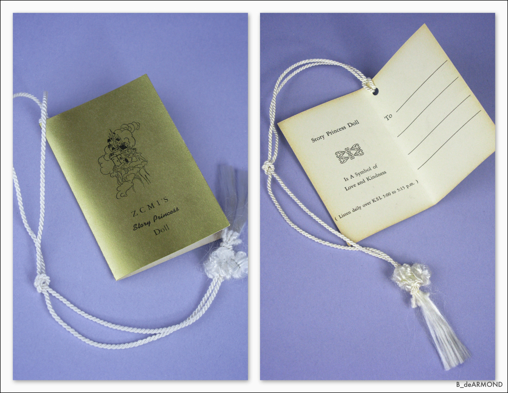 The Story Princess of KSL Radio, harg tag from ZCMI Department Store in Salt Lake City, with the radio show times.