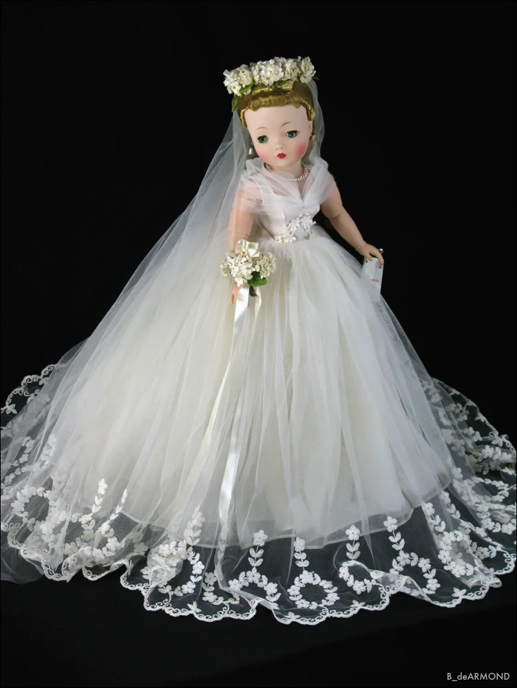 Cissy 1958 No. 2280 Bride - the 21" shadow to the same Elise Bride. These are a little impractical as dolls, but remarkable in their quality and detail.