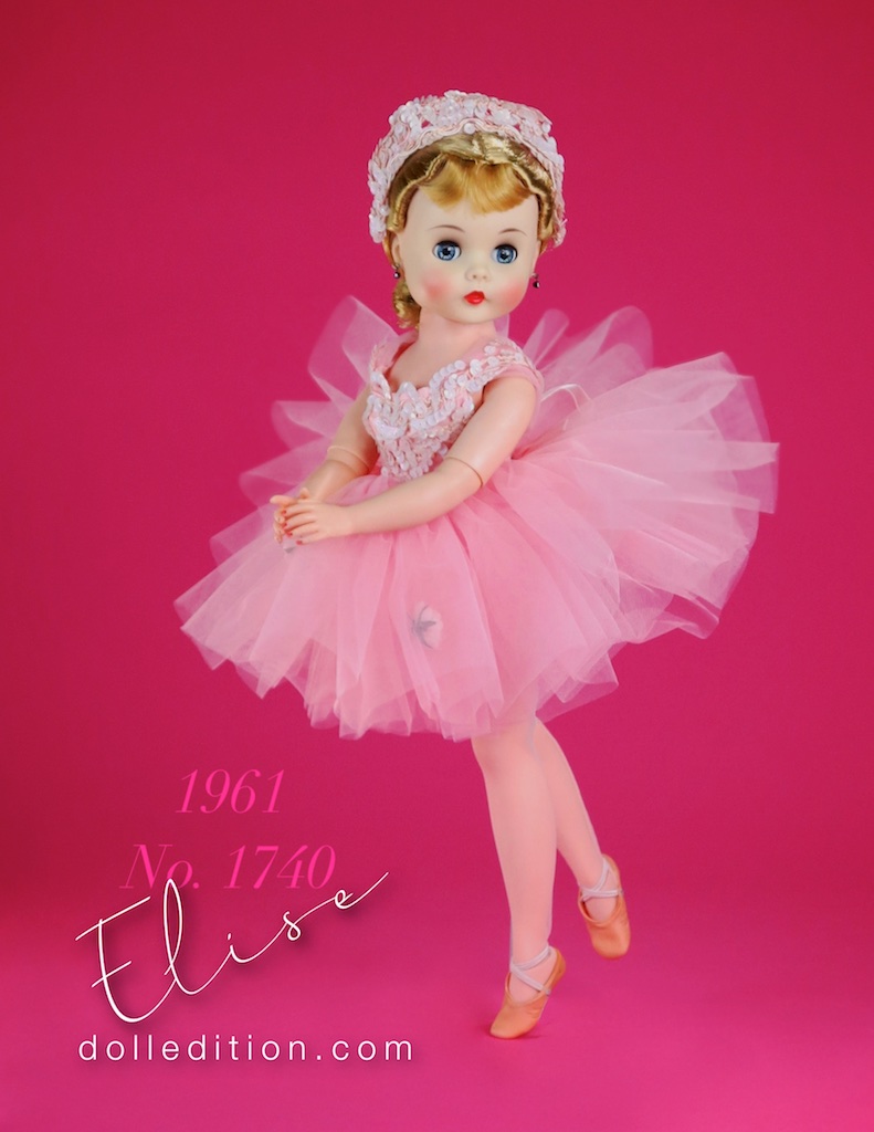 America's love affair with ballet and the ballerina has been part of MADAME ALEXANDER'S product collections for what is now close to the century mark — in its many variations-on-a-theme. This enchanting Marybel face is an example of a transitioning out of hard plastic and into vinyl, joining their competitors in featuring vinyl dolls. At the time vinyl was the cutting edge technology du jour, and the next big thing in the extreme competition for durable dolls.