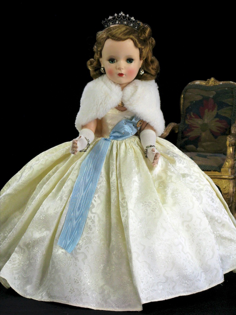 Queen Elizabeth, 1954 by Madame Alexander. The Queen would have been twenty-seven at the time, very glamorous and was starting her own family.