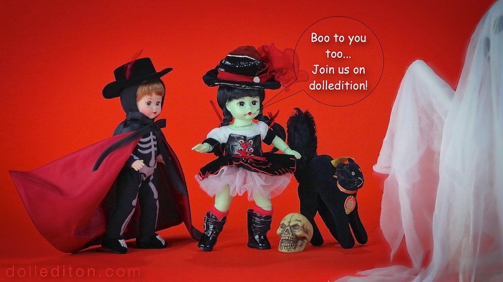 Halloween on dolledition for 2014 with Bonsey, Franken Wendy and black cat from Steiff.