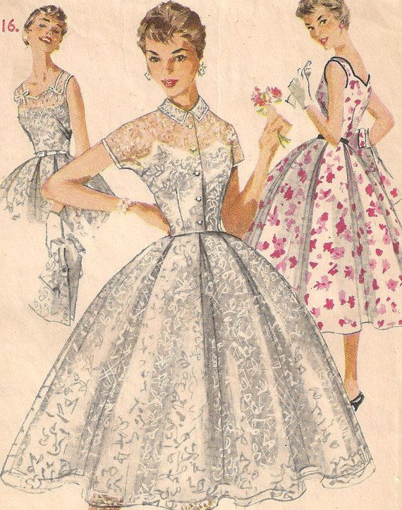Examples of the sheer shadow prints, a fashion trend popular in the mid 1950s.