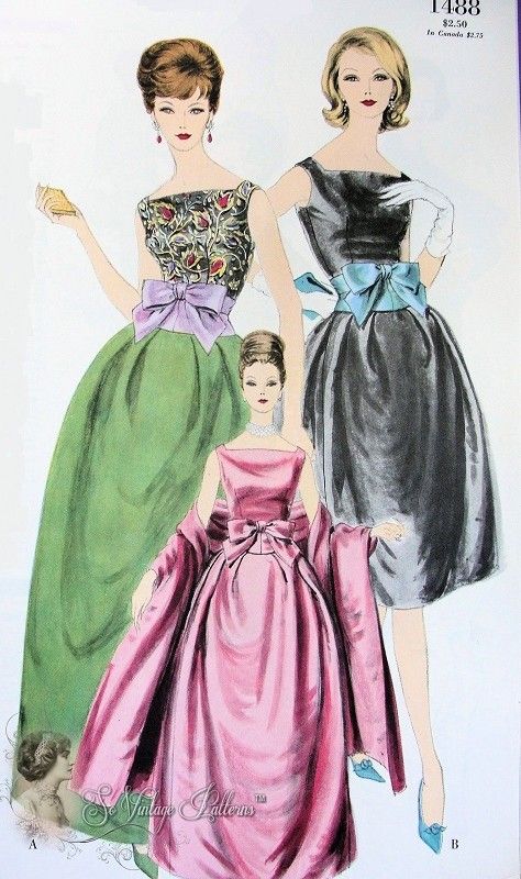 The sleeveless neckline and assorted colors were very popular for the 1960s prom dress.