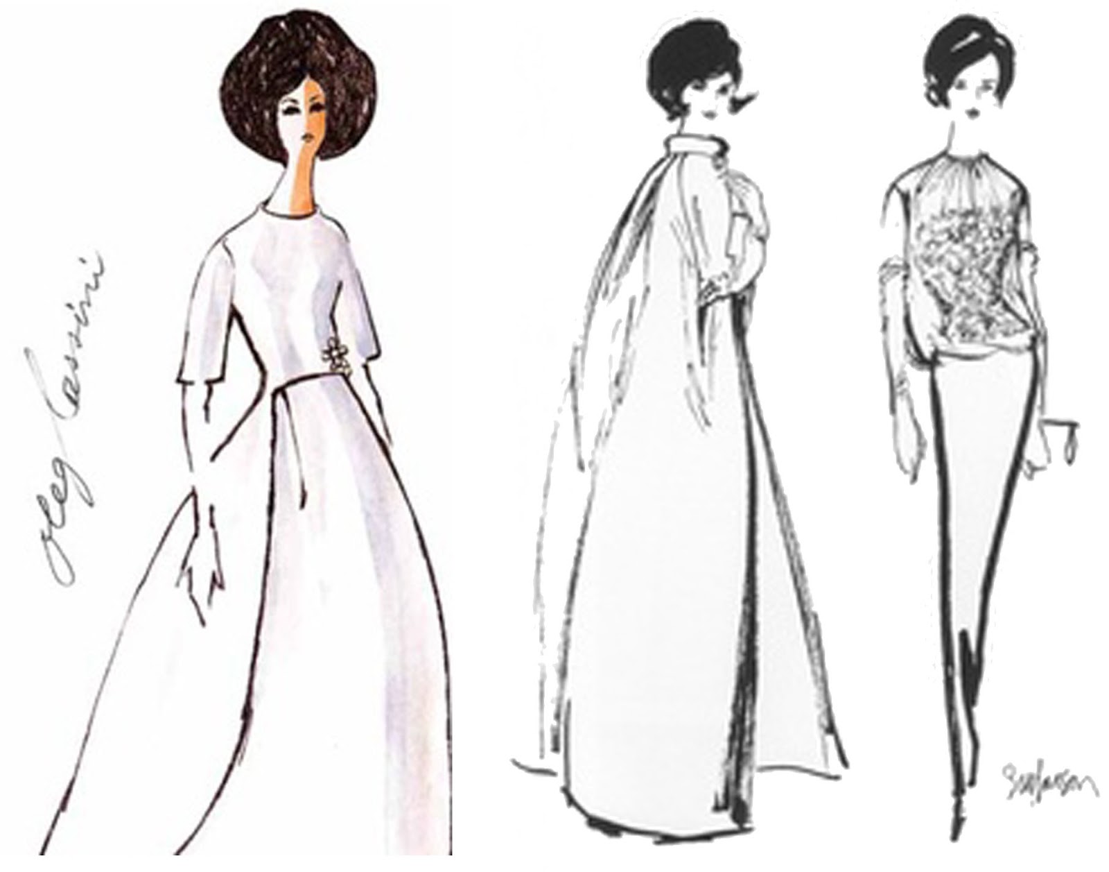 Oleg Cassini sketches for the 1961 inaugural gown of Jacqueline Kennedy.