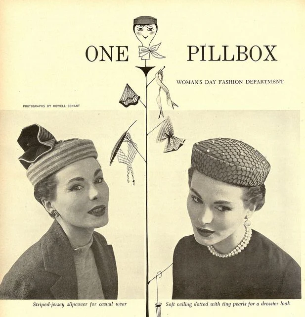 Mid-century pillbox millinery ad