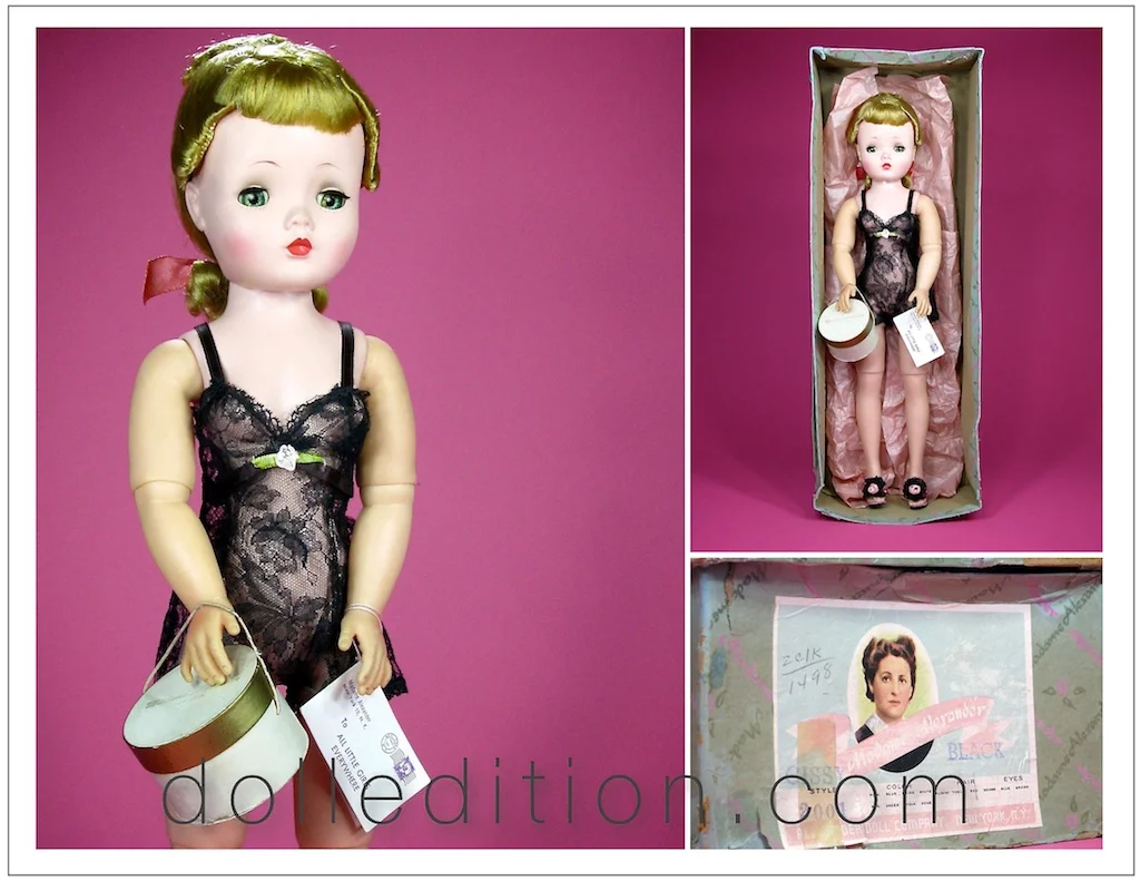 Basic "Cissy" in a variation of the 1956 No. 2001 - in a black lace chemise.