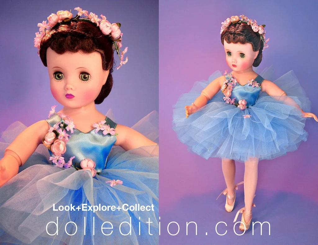 Elise 1957 #1635 blue ballerina - Elise was a brand new doll for Alexander, just being introduced that year. Forbes & Wallace featured the perennial favorites of Bride and Ballerina.
