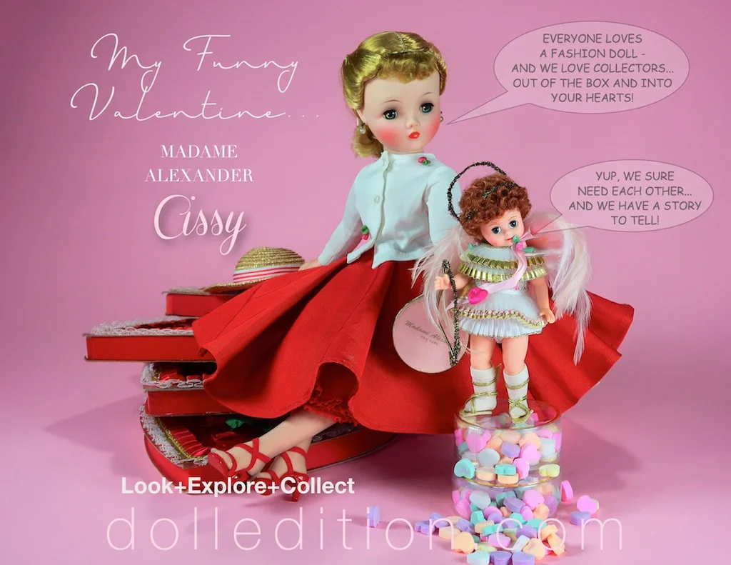 Cissy is visited by Madame Alexander’s 1998 “Cupid Messenger of Love.”