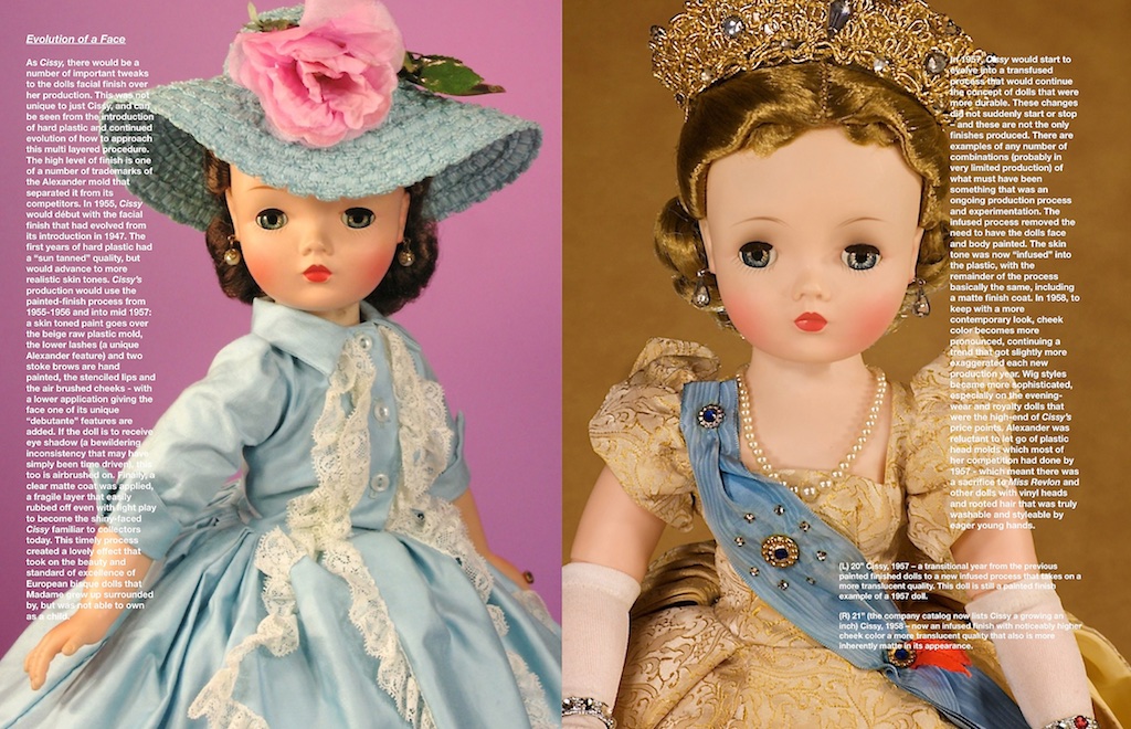 Both of these dolls have exceptionally beautiful hairstyles. The supplier of the wigs for Madame Alexander really was an expert at capturing the nuance of hairstyles within their range of wigs for “Cissy.”