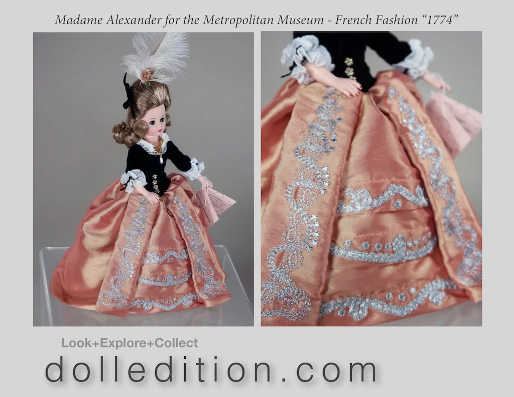 “Cissette” dressed in French fashion from 1774. Interestingly, this is what Thomas Jefferson and Benjamin Franklyn would have seen during their time in Paris, France raising money, arms, ships and military for the American Revolution.
