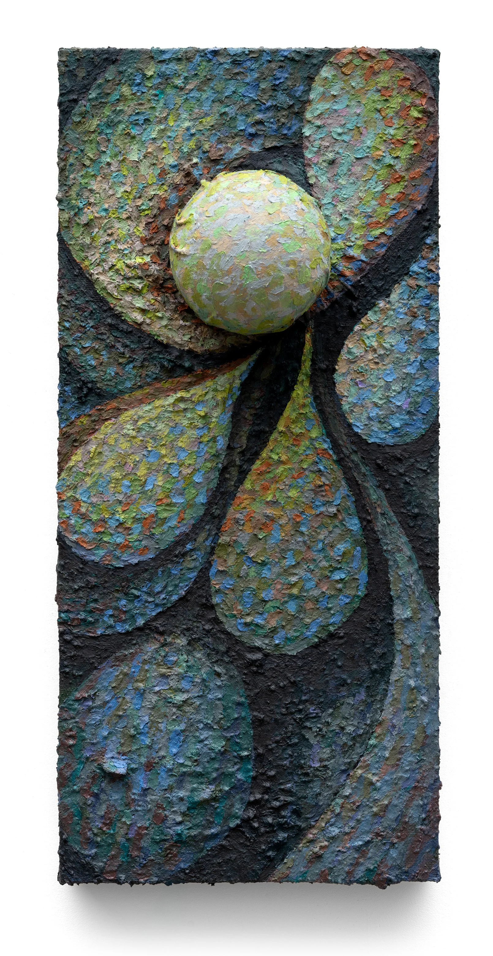 Alicia Adamerovich, Protuberance, 2025, wood, oil and linen on panel, 22 x 10 x 6 inches