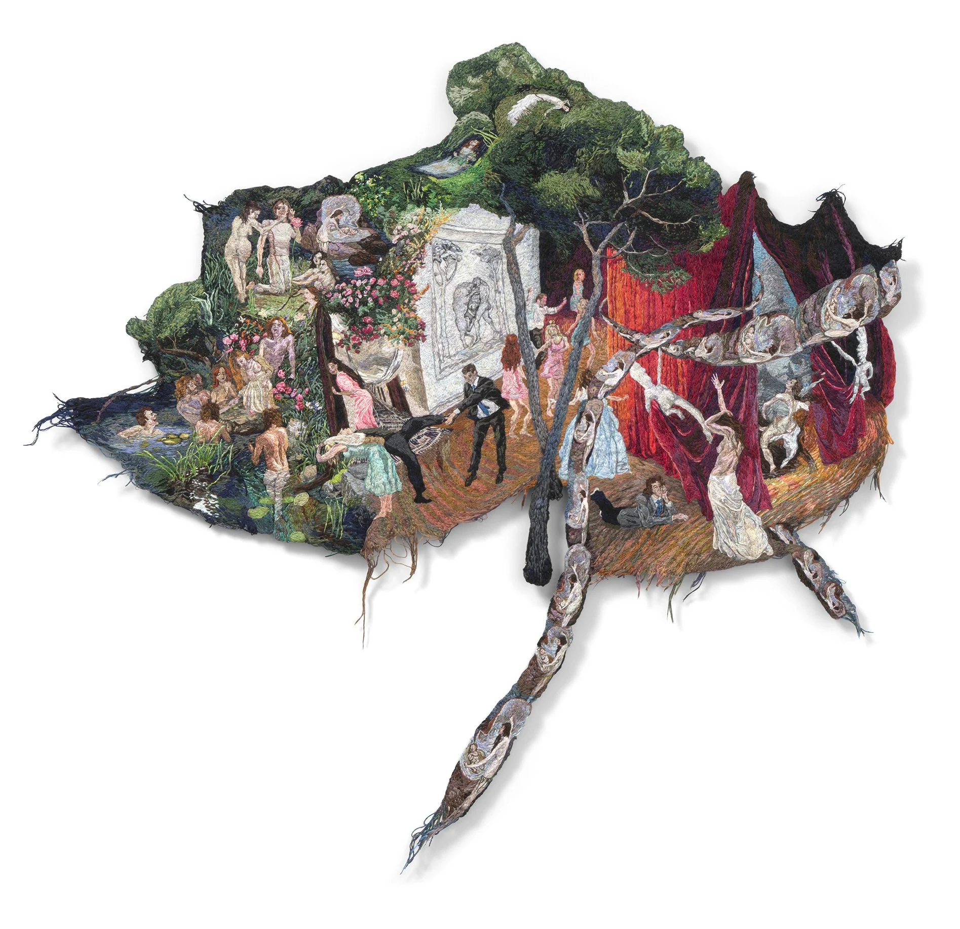 Sophia Narrett, Sweet Sounds, 2025, embroidery thread, fabric, acrylic aluminum, 35 x 34 inches