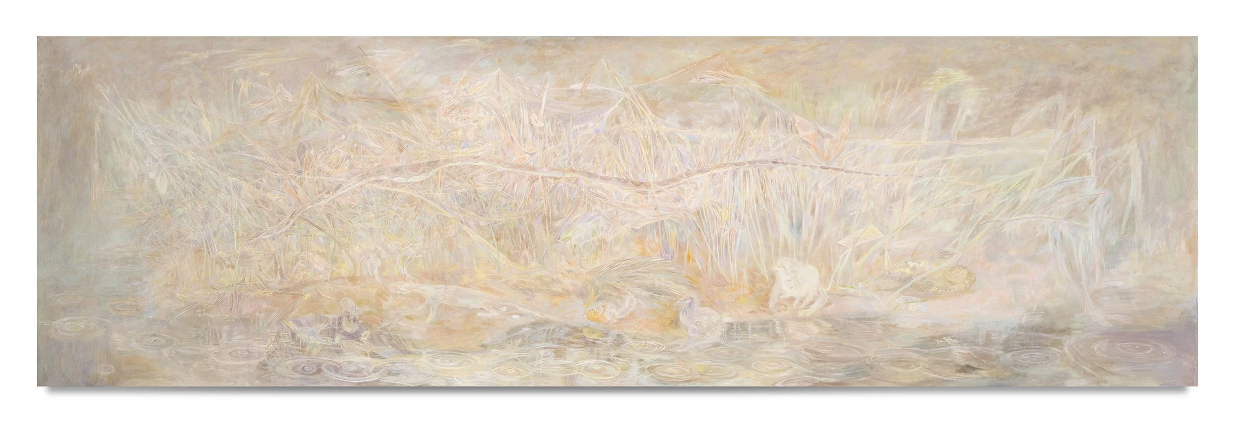 Siji Krishnan, The More I Know, the More I don’t Know, 2025, oil on linen, 50 x 164 inches