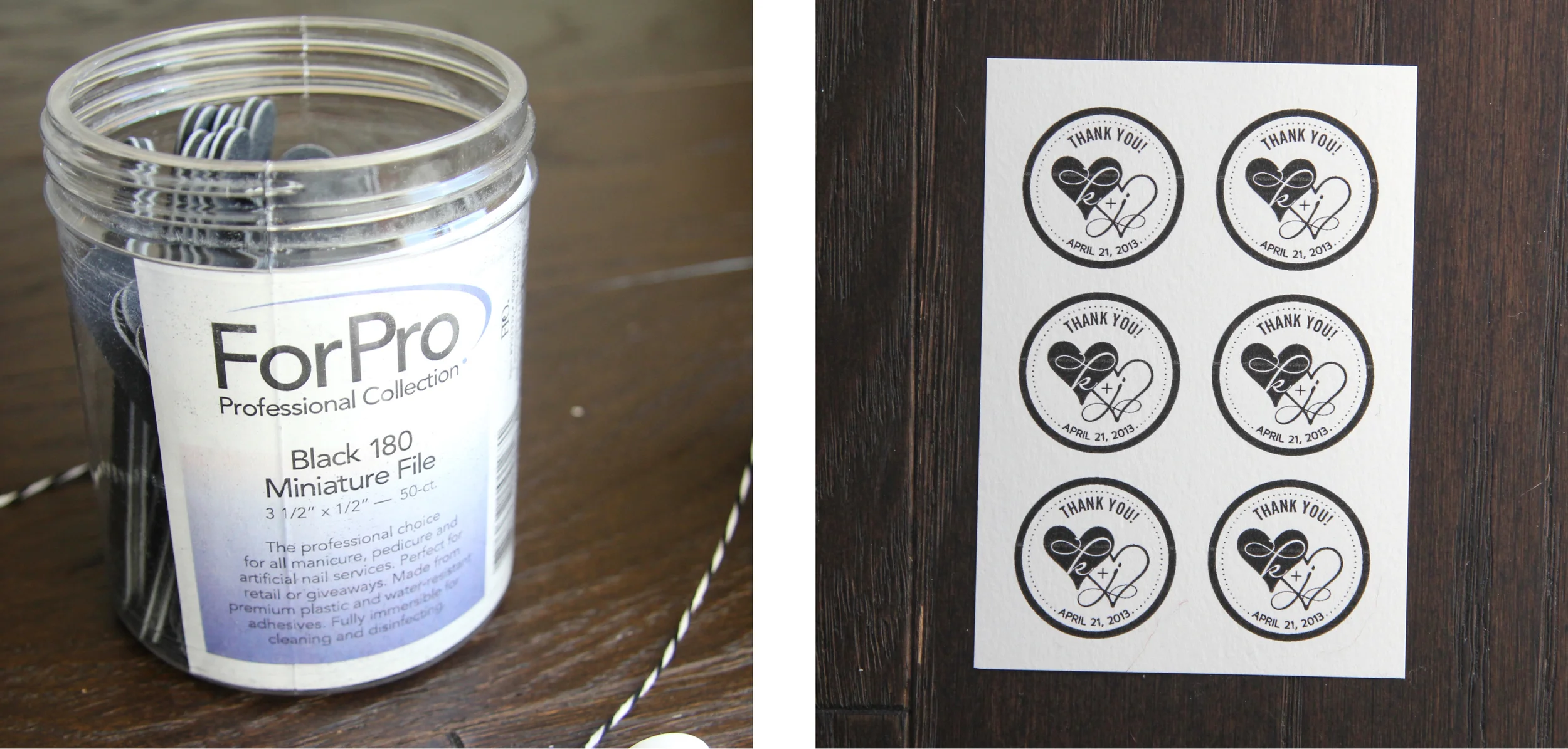 These are the mini emory boards I used and the thank you tags are designed by me!