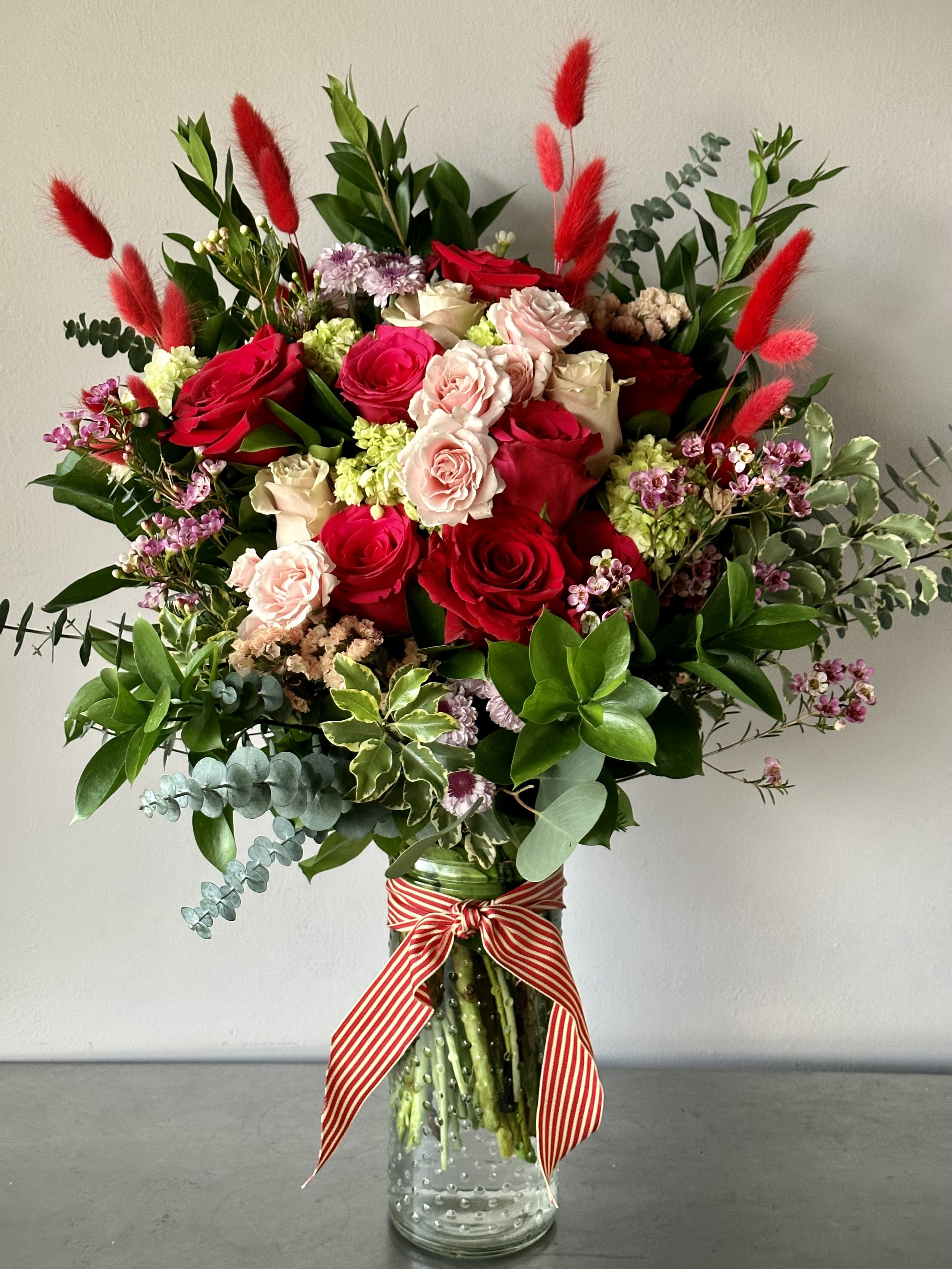 Tall Vday in Glass Hobnail Vase