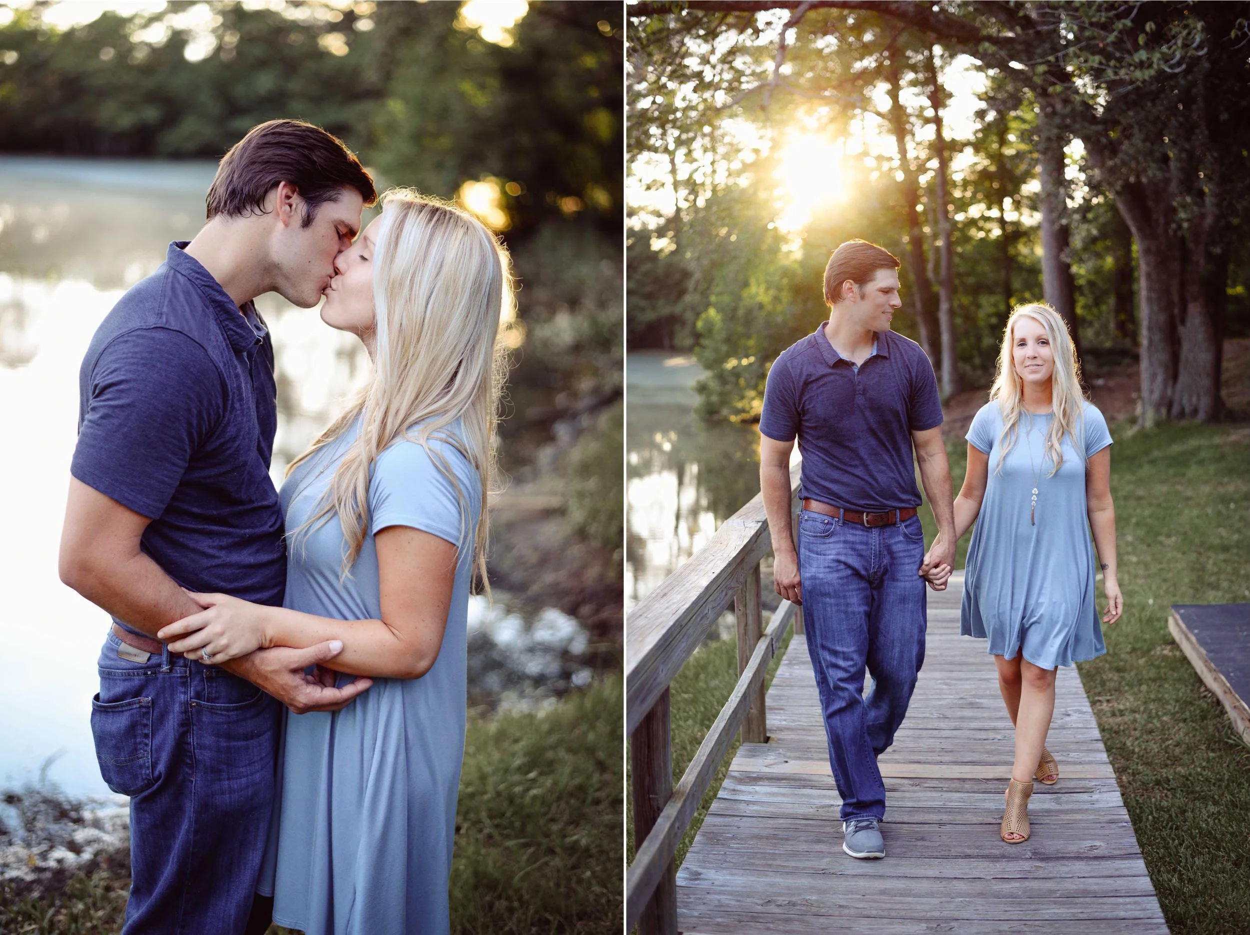 couple kissing at sunset by lake
