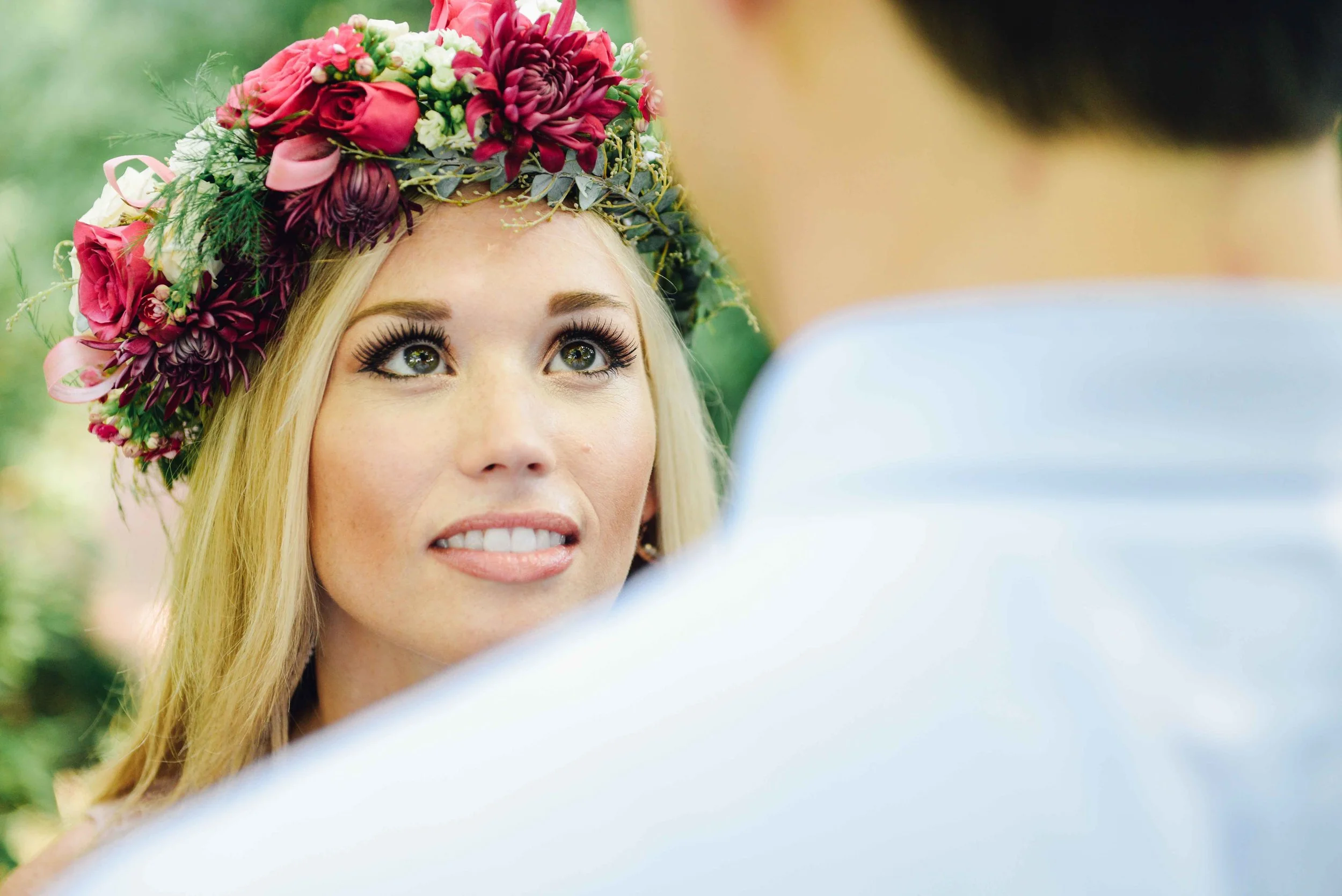 flower crown on girl with fiance