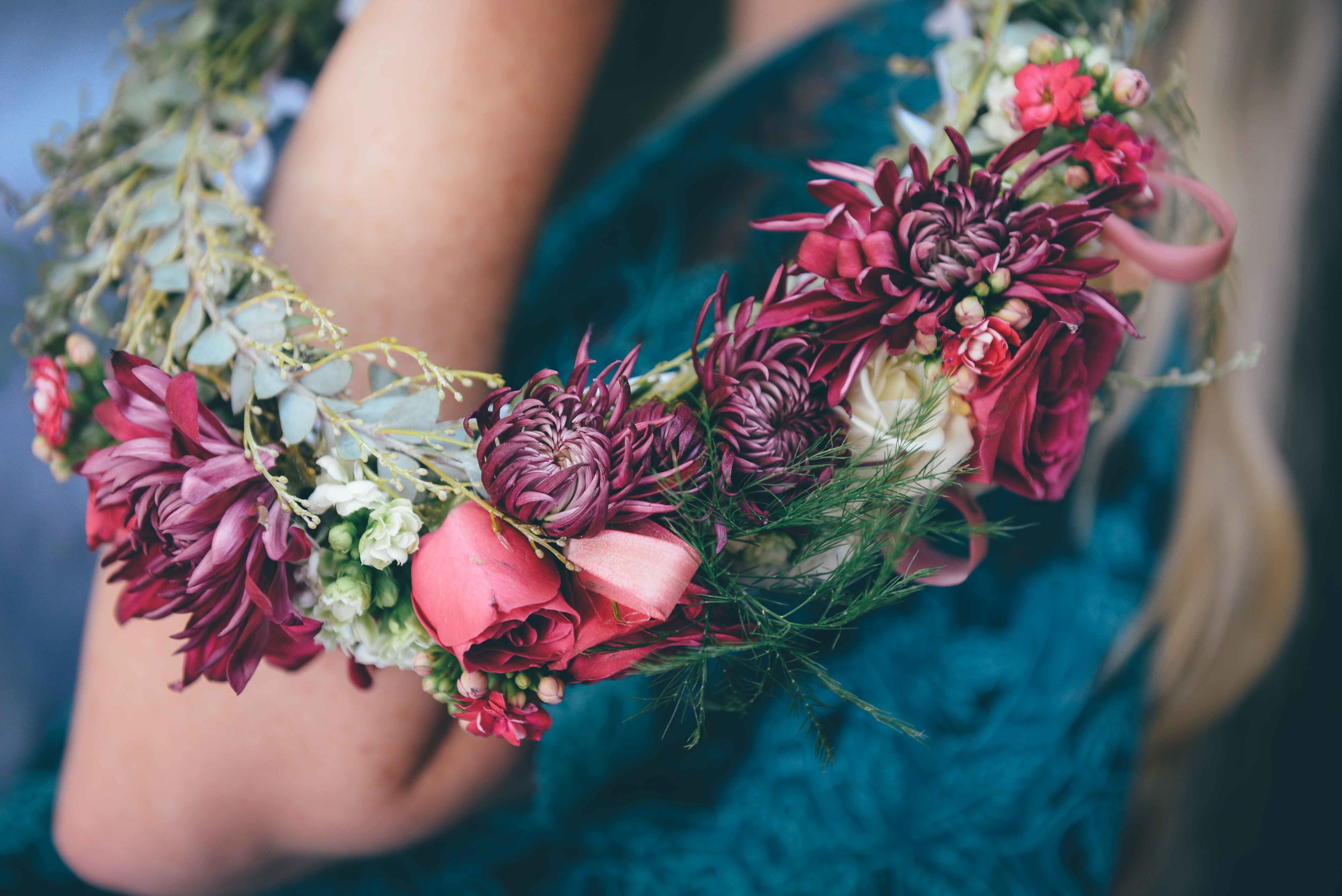 floral crown on arm