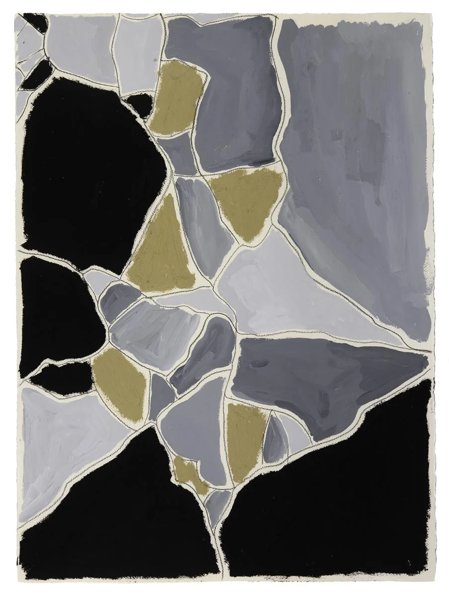 Black, Gray, Gold Joseph Street, New Orleans (Sidewalks Series) oil, charcoal, gouache on paper 30” x 22”