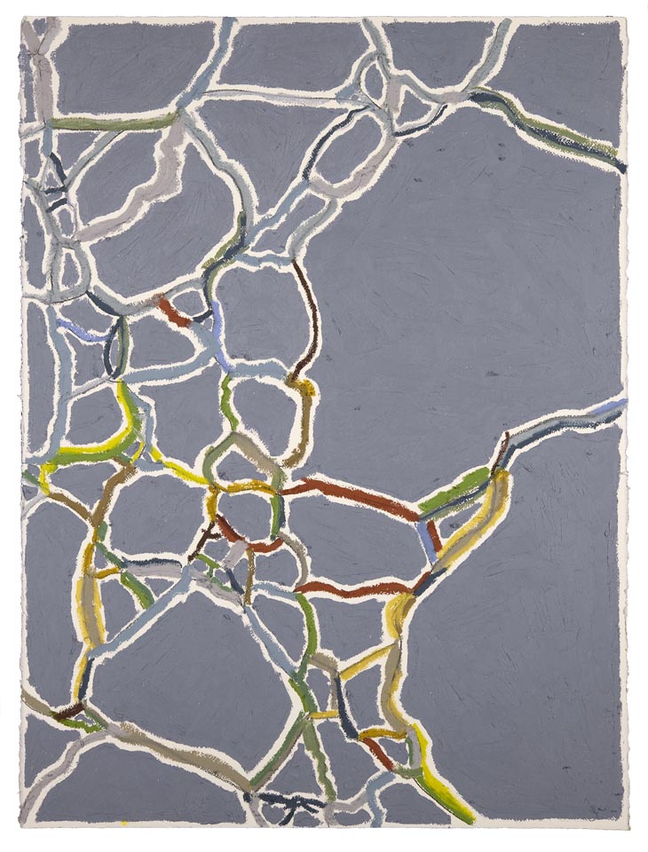   Blue-Gray, Gold, Green    Duval Street, Austin   (Sidewalks Series)  oil, charcoal, pastel on paper  30” x 22” 