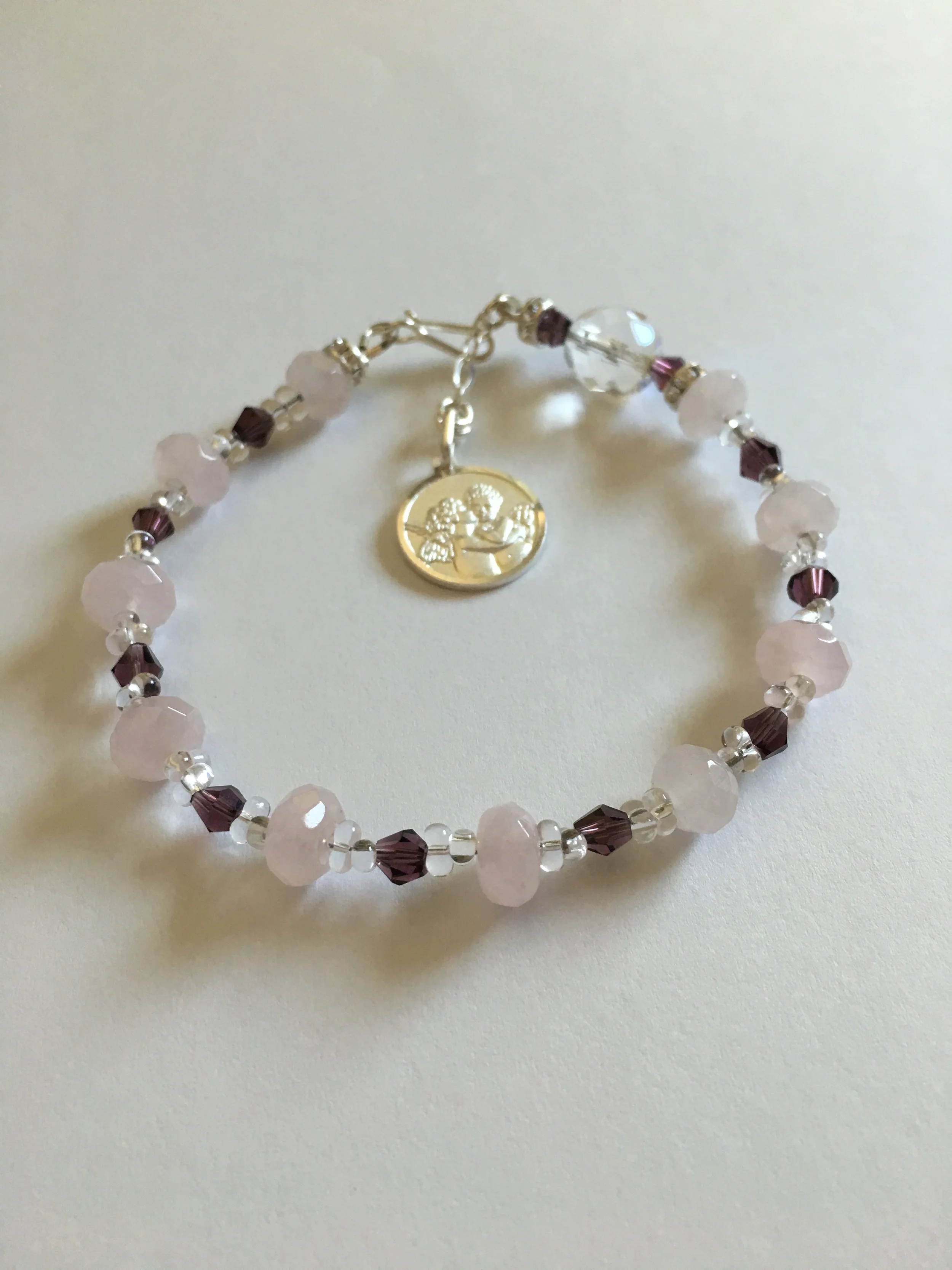 Charity "Rose Quartz" .925SS Da Vinci Angels Rosary Bracelet