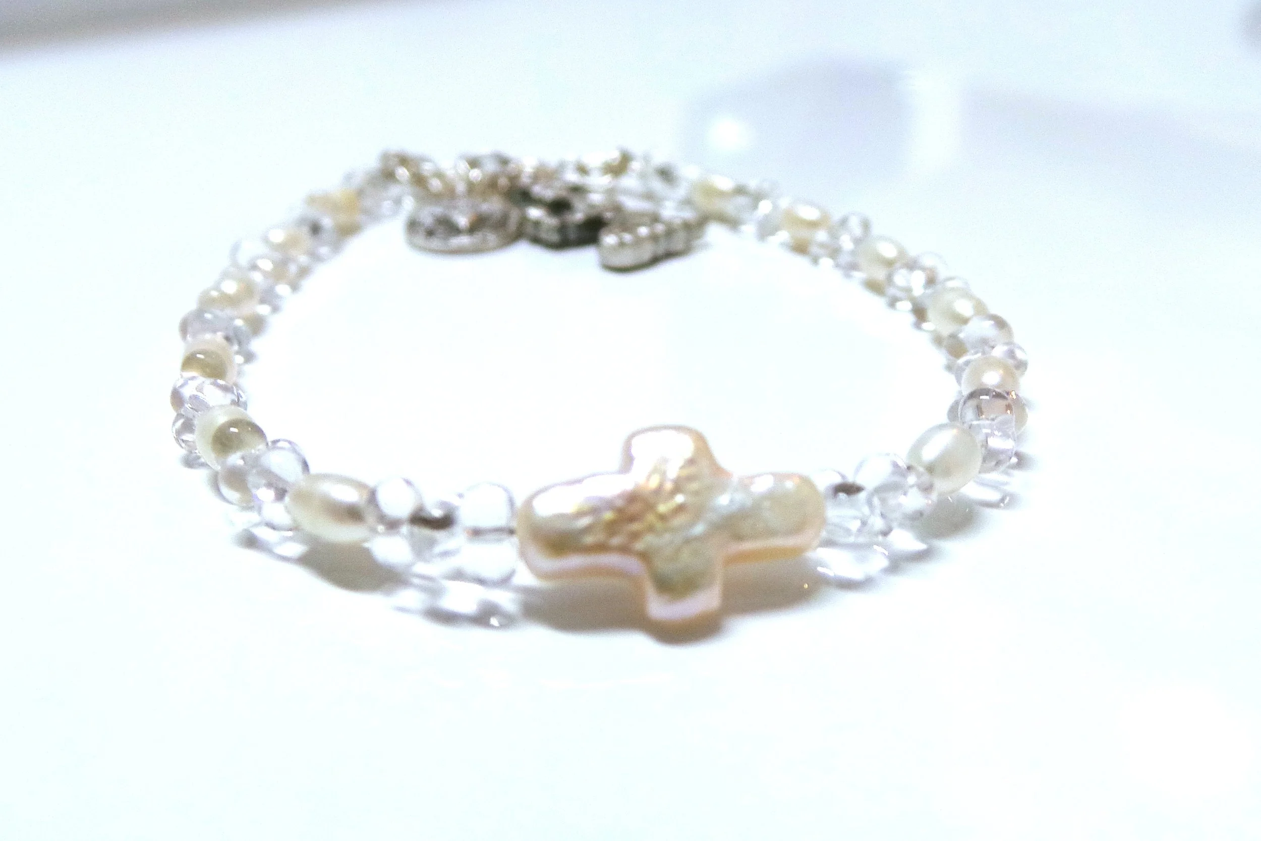 First Communion Praying Girl &amp; White Fresh Water Pearl Sterling Silver Bracelet