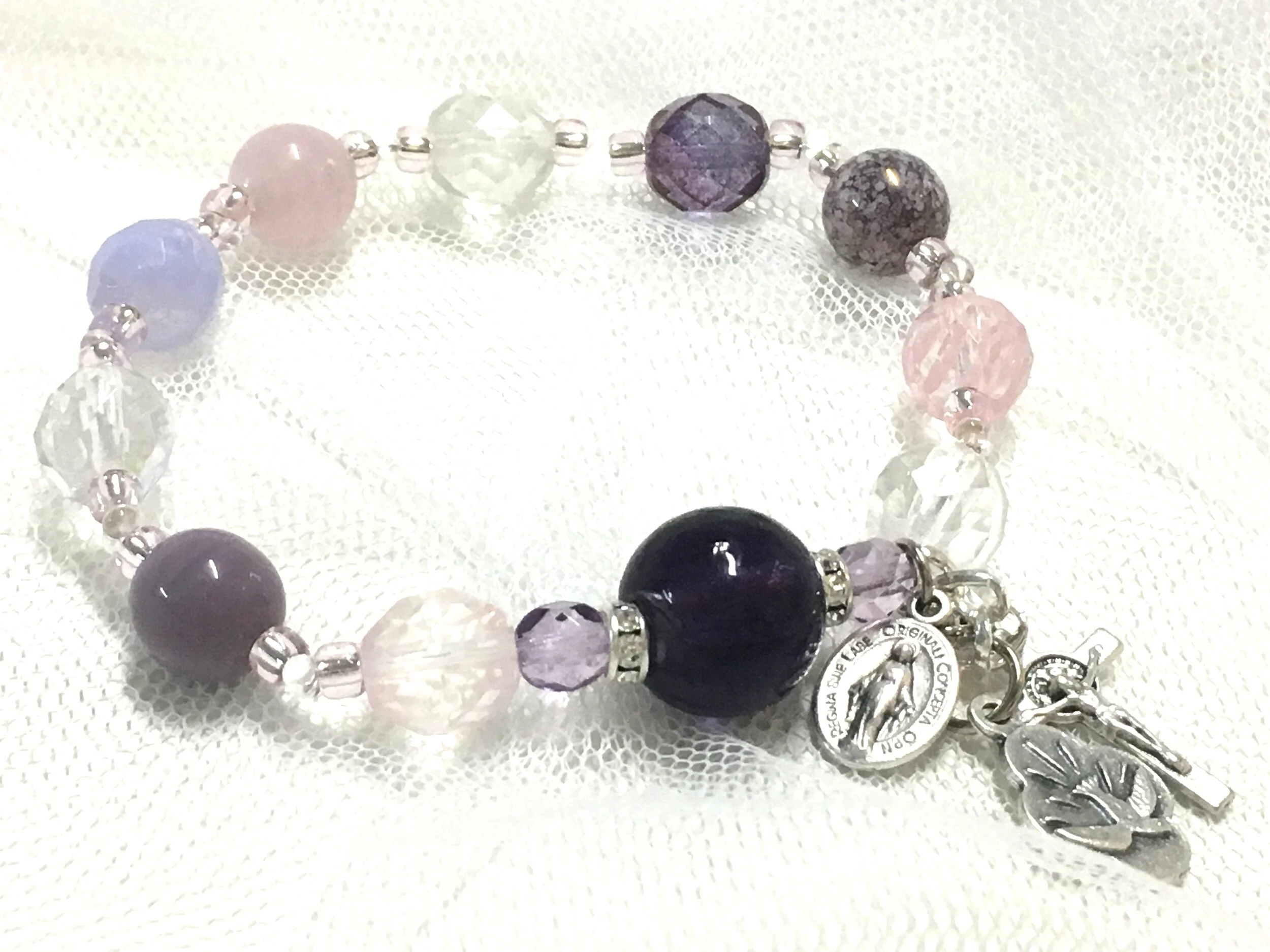 Pink and Purple Crystal Rosary Bracelet
