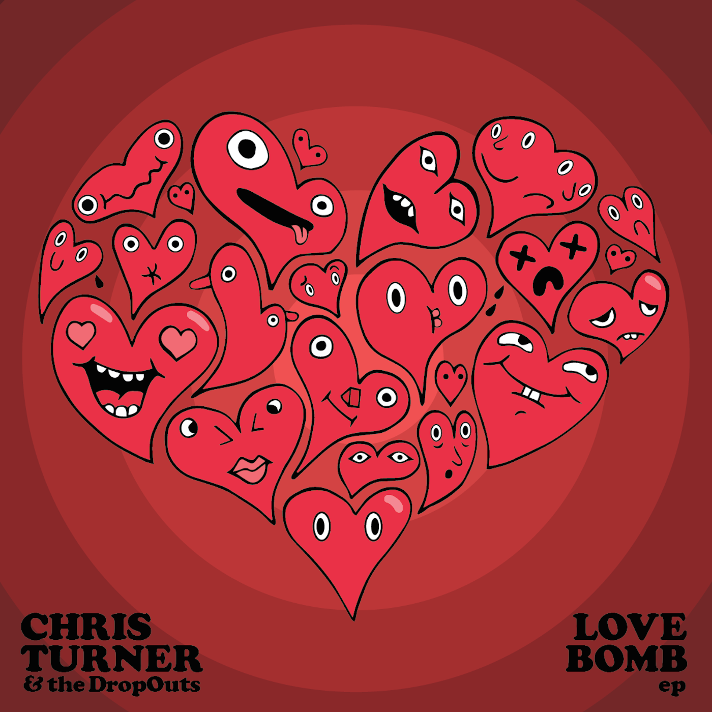Illustration and art direction for Chris Turner & the DropOuts ' Love Bomb EP .
